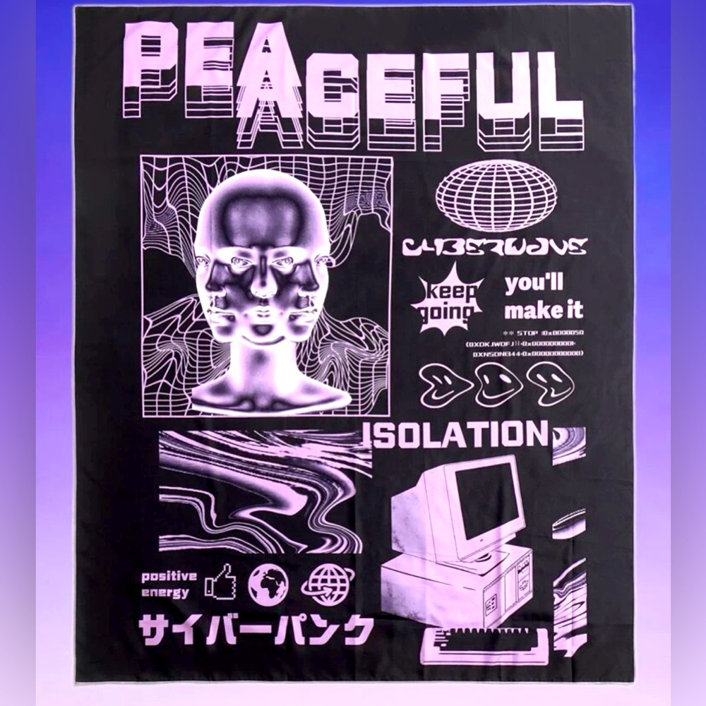 Isolation robotic AI human psyche mental dystopian Orwellian tapestry wall art